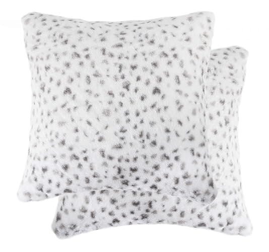 Luxe Faux Fur Pillow Set of 2, Snow Leopard, 18 x 18 in | Double-Sided Design, Includes Inserts, Couch and Bed Accent - Image 1