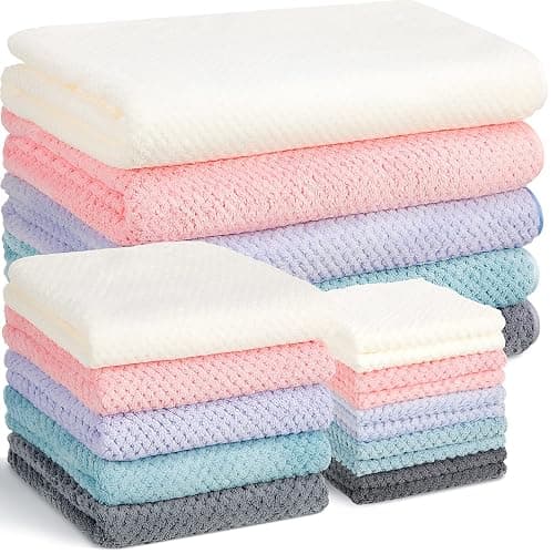 Mixweer 20 Pcs Bath Towel and Washcloths Set for Bathroom Includes 5 Bath Towels 5 Hand Towels 10 Washcloths, Soft Coral Velvet Absorbent Quick Dry for Sports Shower Hotel Spa(Multicolor) - Image 1