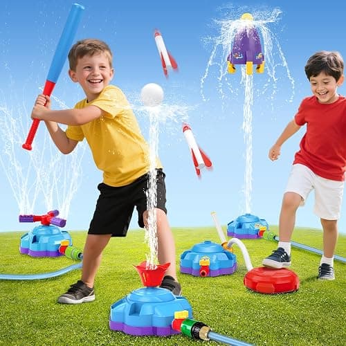 4-in-1 Water Sprinkler Baseball Toy, Water-Spraying Rocket, Water Baseball, Rocket Launch Game, Spinning Water Sprayer Outdoor Summer Toys for Boys Girls Outside Water Game Toys for Kids 3-12 - Image 1