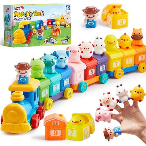 Learning Toy for Toddlers 1 2 3 Years Old, Counting, Matching & Sorting Montessori Learning Farm Train Including 9 Farm Animals and 1 Farmer, Easter Christmas Birthday Gift for Baby Boys Girls - Image 1