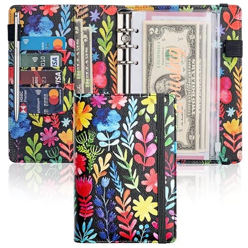 A6 Budget Binder for Money Saving, PU Leather Budget Planner with 8 Cash Envelopes, Budget Sheets & Rose Gold Category Stickers, Money Organizer for Cash (Floral) - Image 1