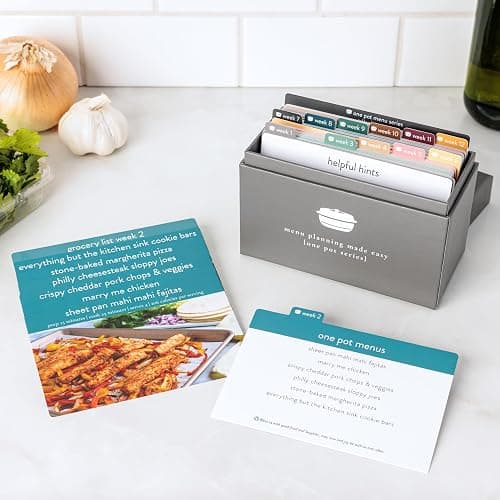 PPP One Pot Meal Planner with 72 Recipe Cards (Photo Edition) - Weekly Menu Plans | Sturdy Recipe Box | 12 Reusable Grocery Shopping Lists | 5 Blank Recipe Cards | Recipe Card Protector | Recipe Ideas - Image 1
