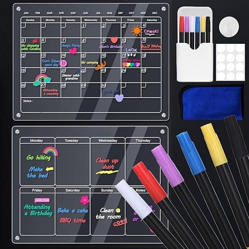 LUVIEC Acrylic Calendar for Fridge, Magnetic Calendar for Fridge - Magnetic Fridge Calendar Monthly and Weekly Calendar for Fridge, Reusable Planner Board Calendar Includes 6 Markers 6 Colors - Image 1