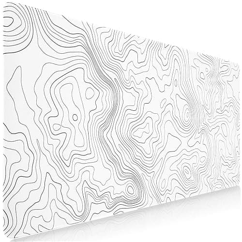 Sevenpers Weiß Gaming Mauspad,900x400mm Gross Kunstlinie Mausmatte,Tischunterlage mit doppelt vernähten Kanten,Waschbares Mauspad für PC,Maus und Tastatur(Topographie,Weiß) - Image 1