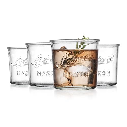Glaver's Embossed Vintage Drinking Glasses Set of 4 Authentic Mason Vintage Glassware - 12 oz. Clear Glass Tumblers for Cocktails, Water, and Juice. - Authentic-1 - Image 1