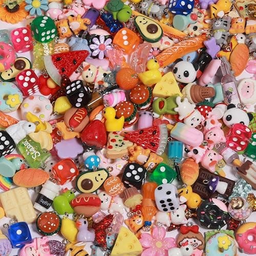 MGGFBLEY Assorted Resin Charms for DIY Bracelet & Keychain Making – Mini Candy, Bear, Fruit & Animal Style Charms for Crafts - Image 1