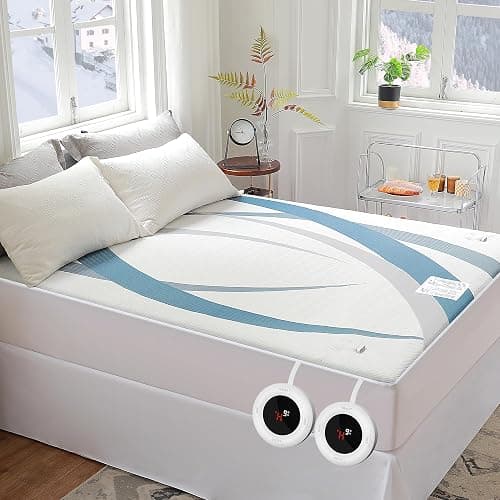 Gotcozy Heated Mattress Pad Queen Size Dual Control - Electric Mattress pad fit up to 15‘’with 10 Heat Seatings & 10 Hour Auto Off ETL Certified Machine Washable(Blue) - Image 1