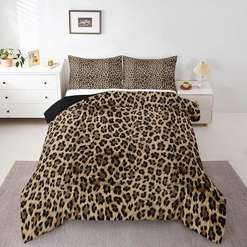 Feelyou Kids Leopard Print Comforter Set Twin Size, Cowhide Bedding Set Boys Girls Brown Cow Fur Comforter Animal Duvet Insert Kids Room Decor 3Pcs - Image 1