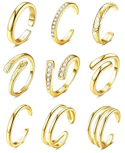 Besteel Toe Rings for Women 14K Gold Filled Simple Hug CZ Triple Open Band Rings Trendy Silver Plated Adjustable Toe Rings Summer Beach Foot Jewelry for Women - Image 1