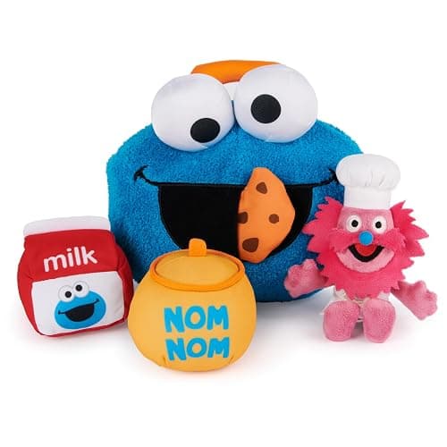 GUND Sesame Street Official Cookie Monster & Gonger Playset, Premium Plush Sensory Toys Playset for Ages 1 & Up, Blue, 8” - Image 1