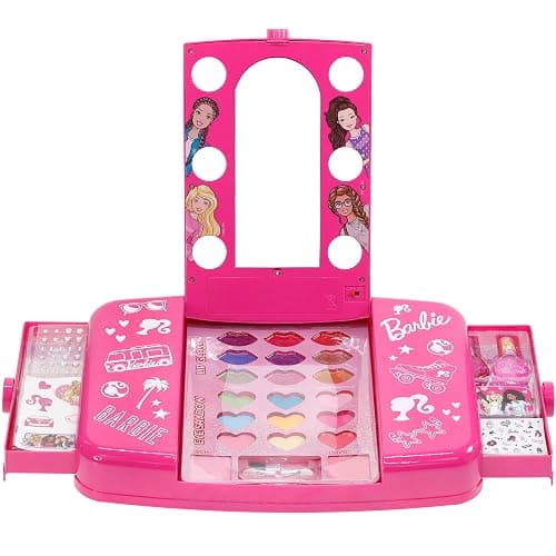 Barbie Beauty Vanity Set with Light-Up Mirror, Includes Lip Gloss, Eye Shadow, Brushes, Nail Polish, Accessories, and More! Ages 3+ Perfect for Parties, Sleepovers, and Makeovers, by Townley Girl - Image 1