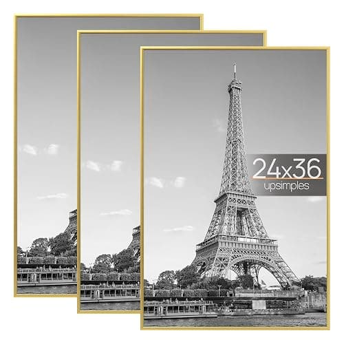 upsimples 24x36 Poster Frame Gold 3 Pack, Scratch-Proof Picture Frames 24 x 36 for Photo Gallery - Slide-In Strips, Horizontal or Vertical Wall Mounting - Image 1