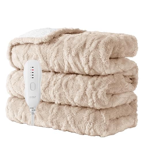 Aheadpret Heated Blanket-Electric Blanket 50"x60" Soft Heated Throw Blanket with 5 Heating Levels & 3 Hours auto-Off,Machine Washable (Beige - Image 1