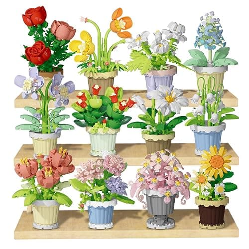 PQKIE 12 Pcs Flowers Bouquet Building Set,2531 Pcs Flower Botanical Collection Building Block Toy,Micro Plant for Home or Office Decor, Mother's Day Valentine Christmas Birthday Gifts for Adults,Girls - Image 1