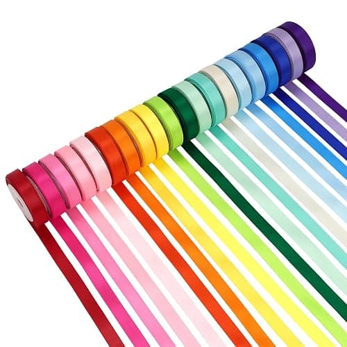 Kryvus Rainbow Satin Ribbon Set – 20 Colors, 3/8" x 5 Yards Each, 100 Yards Total, Double-Faced Colorful Satin Ribbons for Gift Wrapping, Hair Bows, Wedding & Party Decorations, DIY Crafts - Image 1