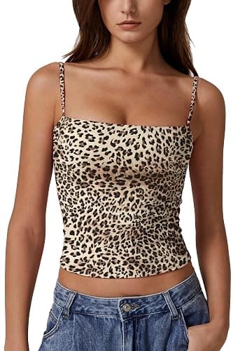 QINSEN Women's Double Lined Basic Tank Top Adjustable Spaghetti Straps Sleeveless Camisole Shirts - Image 1