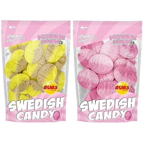 Bubs Swedish Candy Banana & Wild Strawberry Pomegranate Ovals Bundle, 1 POUND Total – Packed In Two Separate 1/2 lb Pickmix Candy Sweden Bags, Sweet Swedish Foam Candy - Image 1