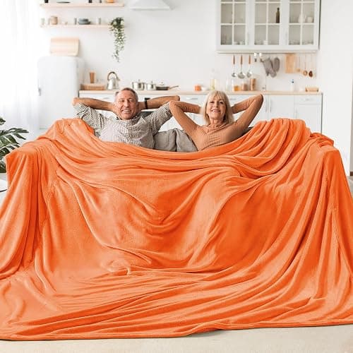 BEDELITE Big Fleece Blanket - 120" x 120" (10' x 10'), Super Soft Fluffy Fuzzy Oversized King Blanket for Bed, Couch, Sofa, Camping, Fits Whole Family, Orange - Image 1
