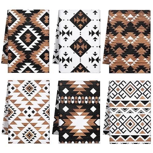 Breling Set of 6 Western Aztec Kitchen Towels Vintage Themed Dish Towel Bathroom Decorative Rustic Cloths for Kitchen Bathroom Home Cooking Housewarming Gifts, 14 x 21 Inch - Image 1