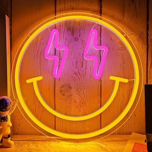 Vveikea Smile Face Neon Sign Smile Neon Signs for Wall Decor Dimmable Neon Lights Smile Face Led Sign Happy Face Neon Sign for Girls Bedroom Birthday Party Decor - Image 1