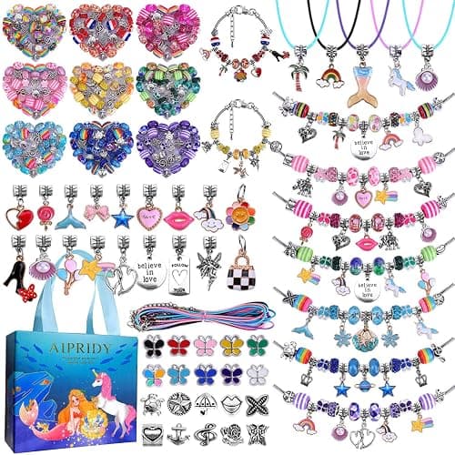 AIPRIDY 150 Pieces Charm Bracelet Making Kit,Unicorn Mermaid Crafts Gifts Set Can Inspires Imagination and Creativity,Jewelry Making Kit Perfect Gifts for Girls 5-12 Years Old (150 Pieces) - Image 1
