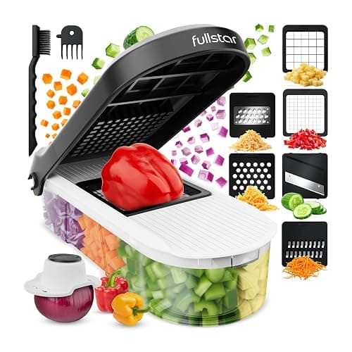 Fullstar Mandoline Slicer for Kitchen - Vegetable Chopper, Onion Potato Food Veggie Fruit Slicer and Cutter with Container, Kitchen Gadgets & Gifts, Home Essentials (6-in-1, White/Black) - Image 1