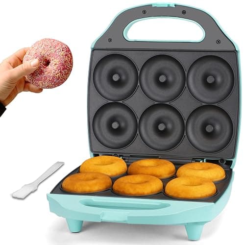 Baker’s Friend Mini Donut Maker Machine for Home, 6 x 3'' Mini Doughnut Maker Machine, Donut Maker for Kids, Maquina Para Hacer Donas, Donut Baking Pan, Donut Party, Aqua - Image 1
