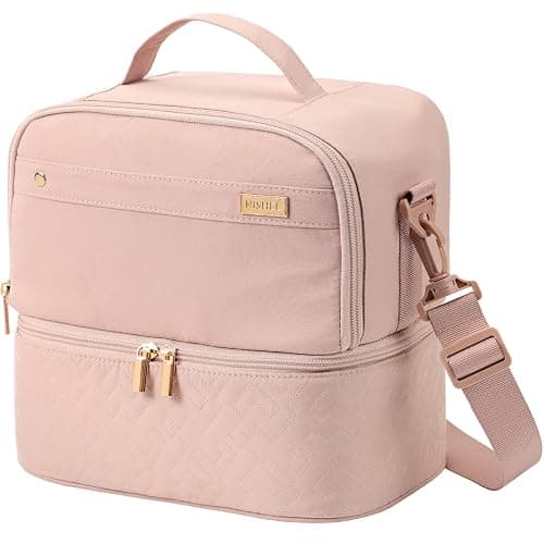 NISHEL Lunch Bag for Women, Insulated Two Separate Compartments Meal Box with Adjustable Shoulder Strap, Leakproof Cooler Case for Work, Pink - Image 1