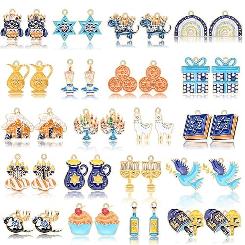 MARFOREVER 40 Pcs/20 Pairs Hanukkah Charms for Jewelry Making, Chanukah Blue White Enamel Charm Star of David Bangle Pendants for Bracelet Necklace Earrings Making Hanukkah Gift Decoration Accessories - Image 1