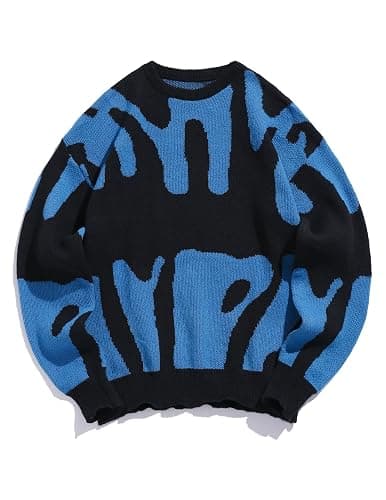 ZAFUL Mens Y2K Aesthetic Flame Graphic Casual Sweater Loose Knit Jumper Pullover Long Sleeve Crewneck Sweaters - Image 1