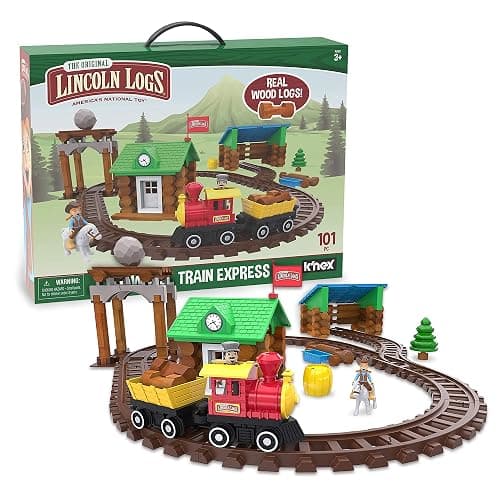 LINCOLN LOGS-Sawmill Express Train - 101 Parts - Real Wood Logs - Buildable Train Track-Ages 3+ - Best Retro Building Gift Set for Boys/Girls-Creative Construction Engineering-Preschool Education Toy - Image 1