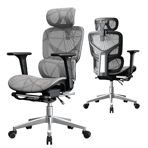 Mesh Office Chair,Ergonomic Computer Chair,Adjustable Lumbar High Back Desk Chair 400lbs,4D Adjustable Armrests & Removable Headrest,Breathable Mesh Chair for Adults,Home Gaming & Workplace(Gray) - Image 1