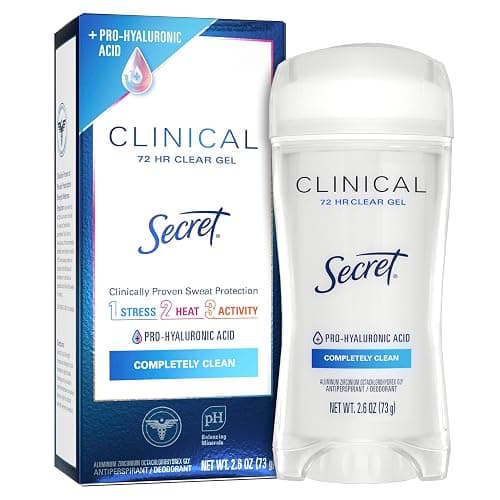 Secret Clinical Strength Antiperspirant Deodorant for Women, 3X Stress Protection, 72hr Sweat & Odor Protection, PH Balancing Minerals, Clear Gel, Completely Clean Scent, 2.6 oz - Image 1