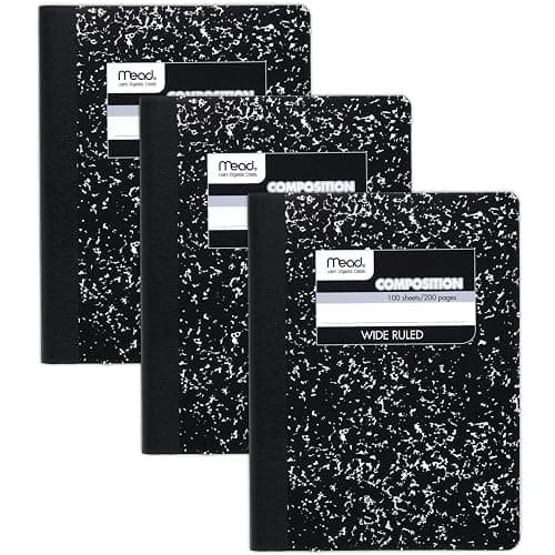 Mead Composition Notebook, 3 Pack, Wide Ruled Paper, 7-1/2" x 9-3/4", 100 Sheets per Comp Book, Black Marble (38301) - Image 1