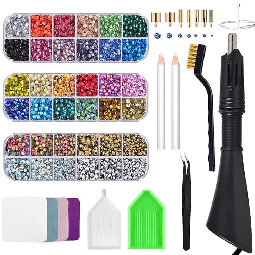 Epesl Bedazzler Kit with Rhinestones, Hot Fixed Gems Craft Applicator - Diamond Painting Pen, Wax Pencil, Tweezers, Tray, Cleaning Brush, Picker Rhinestones Crystals for DIY Clothes Shoes - Image 1