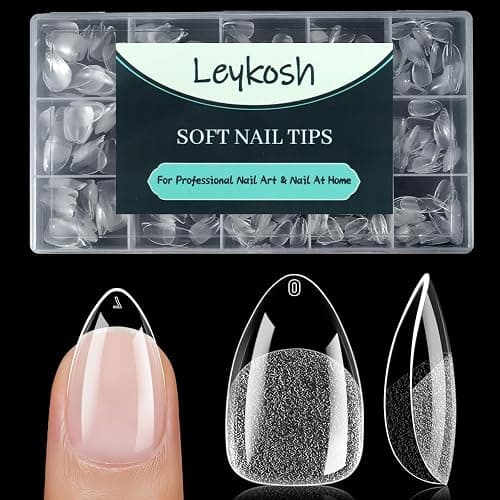 Leykosh Short Almond Nail Tips, 15 Sizes 240 PCS Clear Acrylic Soft Fake Nails Gel Nail Tips, Full Cover Pre-Shaped Matte Long Lasting Press on Nails Extension for DIY Beginners & Salon Manicure - Image 1