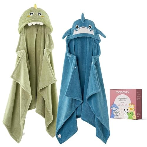 Momcozy Baby Bath Towels with Visualize Health Label - Ultra Soft & Absorbent Coral Fleece Hooded Towels for Newborn, Infant, Toddler (0-36 Months) Bath Essentials (Large Size,2 Pack) - Image 1