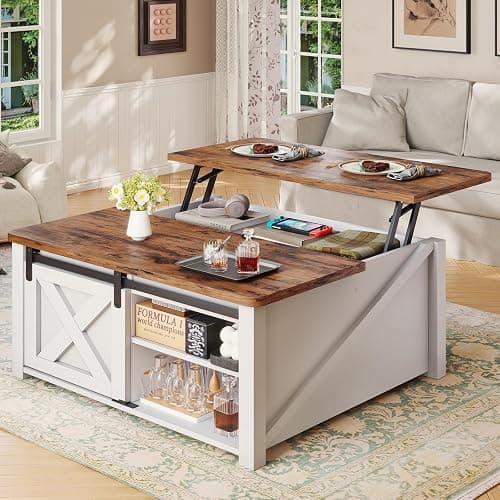 SEDETA 31.5" Lift Top Coffee Table with Storage, Square Coffee Tables for Living Room, Farmhouse Coffee Table with Large Hidden Storage Compartment and Adjustable Shelves, White - Image 1