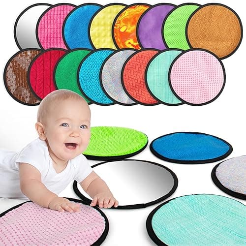 16 Set Round Sensory Mini Mats Textured Sensory Tiles - Sensory Toys for Autistic Children, Babies and Toddlers with Sensory Issues - Tactile Sensory Walls Sensory Mats for Fidgeting Activity (Round) - Round - Image 1
