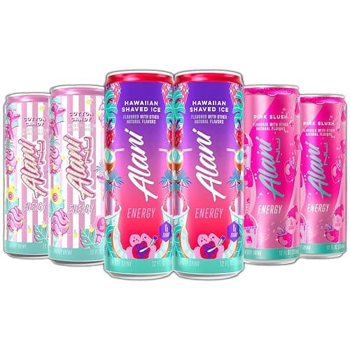 New Alani Energy Drinks Cotton Candy, Hawaian Shaved Ice, Pink Slush Variety Pack Sugar-Free, Low-Calorie, 200mg Caffeine, Energy Boost Drink 12 fl oz (Pack of 6) Repackaged By * Shadow Hunter* - Image 1