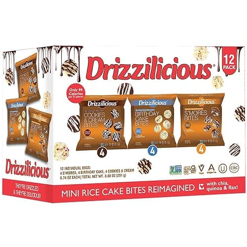 Drizzilicious Mini Rice Cakes Variety Pack - Rice Crisps, Healthy Snack for Adults and Kids, Flavored Rice Cakes, Vegan, Gluten Free, Allergen Free, Only 90 Calories Per Bag - 0.74 oz (Pack of 12) - Image 1