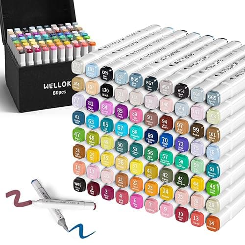 WELLOKB Alcohol Markers,80 Colors Dual Tip Permanent Art Markers for Kids Adults Coloring Illustrations Sketch,Christmas gift for 6-9 kid,Alcohol Based Marker with Case,for Book Painting Card Making - Image 1