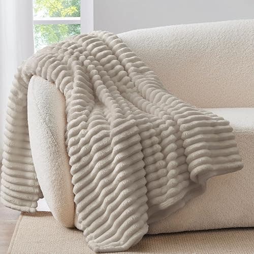 BEDELITE Fuzzy Throw Blanket for Couch - Beige Fluffy Cozy Soft Plush Warm Fleece Blankets for Winter, Bedroom Valentine's Day Decor Gifts for Him Her - Image 1