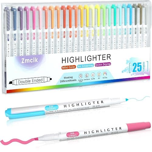 Zmcik Double Ended Highlighters with Soft Chisel Tip, 25-Pack Quick Dry Assorted Colors, Pastel Highlighters Set for School/Office Journaling, Bible Assorted Colors - Image 1