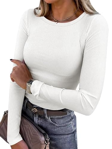 ANRABESS Women Long Sleeve Shirts Rib Knit Slim Fit Tops Basic Tee 2025 Fall Outfits Casual T-Shirt Underscrubs Layer Clothes - Image 1