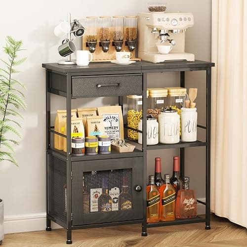 SWTYMIKI Coffee Bar Cabinet for Home - Farmhouse Coffee Stand Station Multi-Purpose Storage Cabinet with Adjustable Feet, Drawers - Kitchen Bar Table for Living Room, Corner, Small Space, Black - Image 1