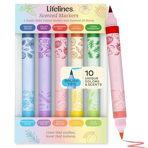 Lifelines Scented Colored Markers, 5 Double-Sided Markers | 10 Colors & Scents - Color Marker Set Infused with Essential Oil Blends for Arts & Crafts, Coloring Books & School Supplies - Image 1
