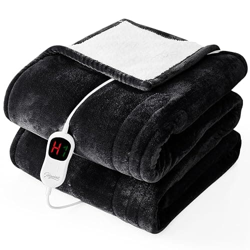 Homemate Electric Heated Blanket Twin - 62"x84" Heating Bed Blankets Throw with 10 Heating Levels 8 Hours Auto Off Fast Heating Over-Heated Protection Ultra Soft Warm Flannel ETL Certified Black - Image 1