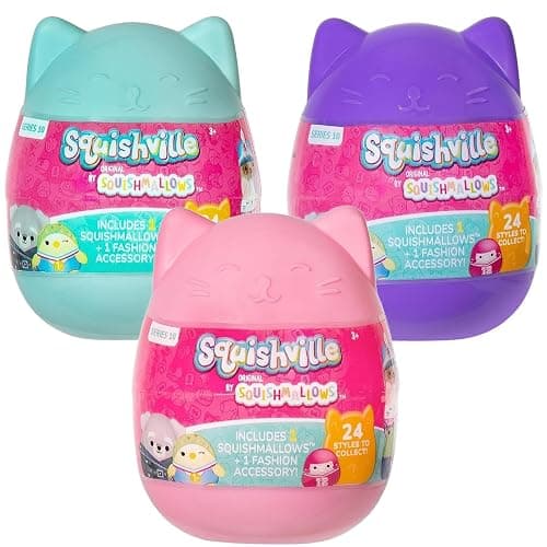 Squishmallows Squishville Series 10 Mini Mystery Plush (3 Pack) Official Jazwares Plush - Collectible Soft & Squishy Blind Capsules - Styles May Vary - Stocking Stuffer Gift for Boys, Girls & Kids - Image 1