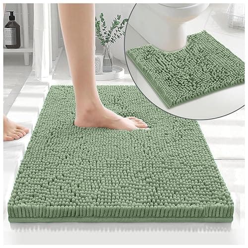 GC GAVENO CAVAILIA 2 Piece Non Slip Rubber Backed Mats - Super Absorbent Antibacterial Toilet Carpet Mat - Quick Dry Microfiber Chenille Rug Washable Bath Mats - Sage Green - Image 1